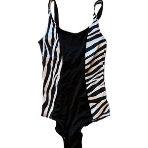 Vintage Unbranded Zebra Print One Piece Swimsuit Size 14